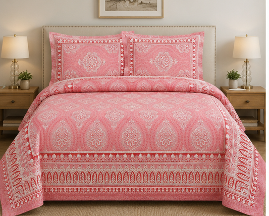 Heritage Pure Cotton King Sized Bedsheet Set With 2 Pillow