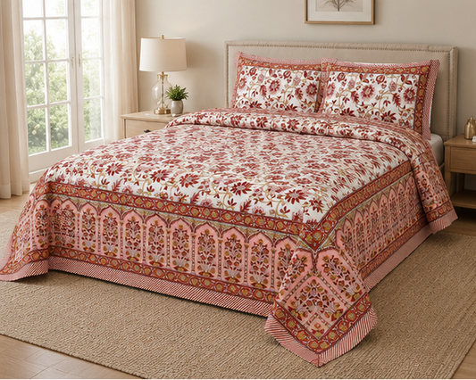Heritage Pure Cotton King Sized Bedsheet Set With 2 Pillow
