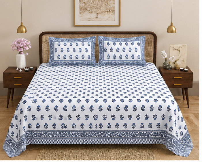 Heritage Pure Cotton King Sized Bedsheet Set With 2 Pillow