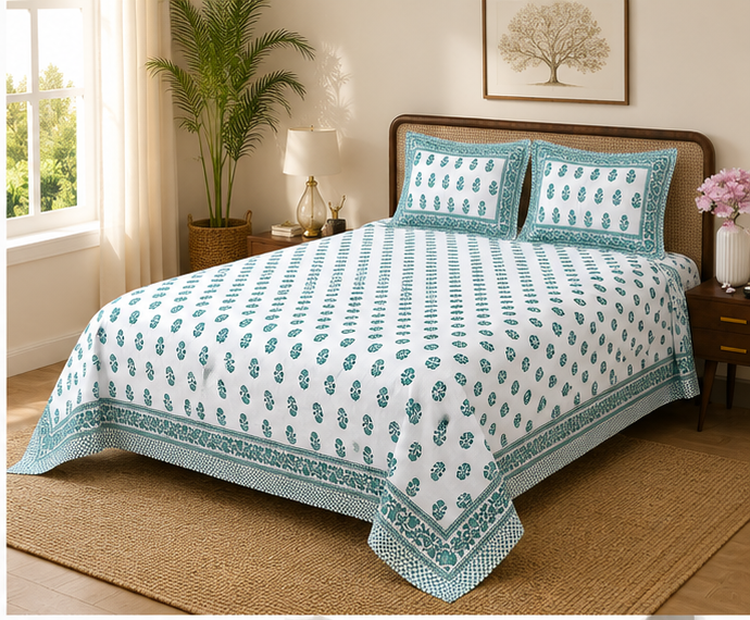Heritage Pure Cotton King Sized Bedsheet Set With 2 Pillow