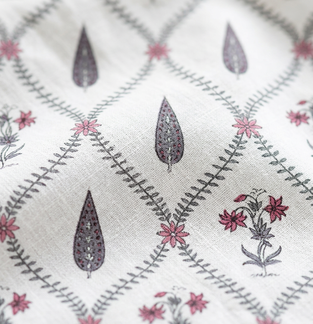 Artisanal Lattice Bloom Pure Cotton Hand-Block Print Bedsheet Set - closeup