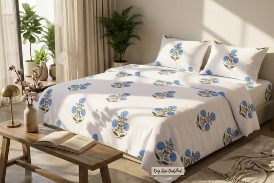 Dark Star Collection Exquisite Indigo Floral Pure Cotton Bedspread - lifestyle