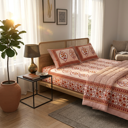 Royal Artisanal Floral Heritage King Size Pure Cotton Bedsheet - lifestyle