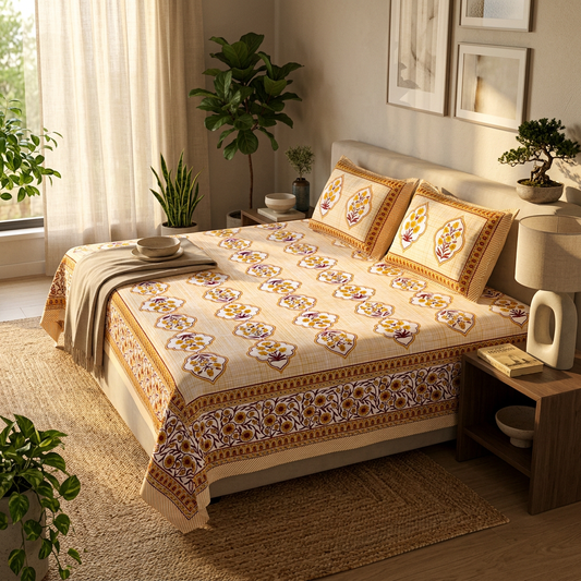 Amber Mughal Heritage Hand-Block Inspired Luxury Cotton Bedset - lifestyle
