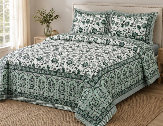 Heritage Pure Cotton King Sized Bedsheet Set With 2 Pillow