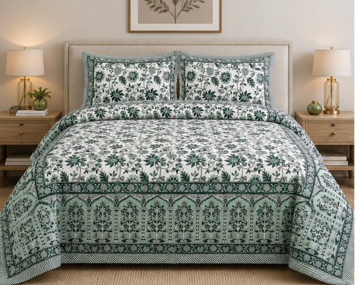 Heritage Pure Cotton King Sized Bedsheet Set With 2 Pillow