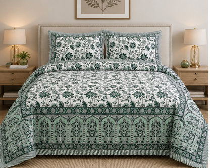 Heritage Pure Cotton King Sized Bedsheet Set With 2 Pillow