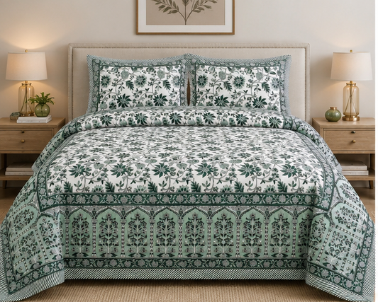 Heritage Pure Cotton King Sized Bedsheet Set With 2 Pillow