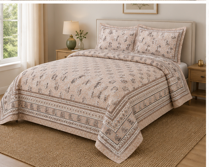 Heritage Pure Cotton King Sized Bedsheet Set With 2 Pillow