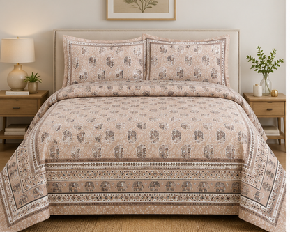 Heritage Pure Cotton King Sized Bedsheet Set With 2 Pillow