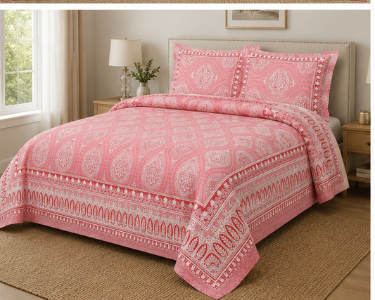 Heritage Pure Cotton King Sized Bedsheet Set With 2 Pillow
