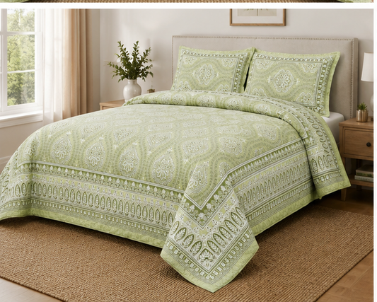 Heritage Pure Cotton King Sized Bedsheet Set With 2 Pillow