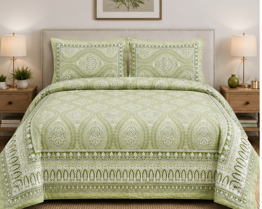 Heritage Pure Cotton King Sized Bedsheet Set With 2 Pillow