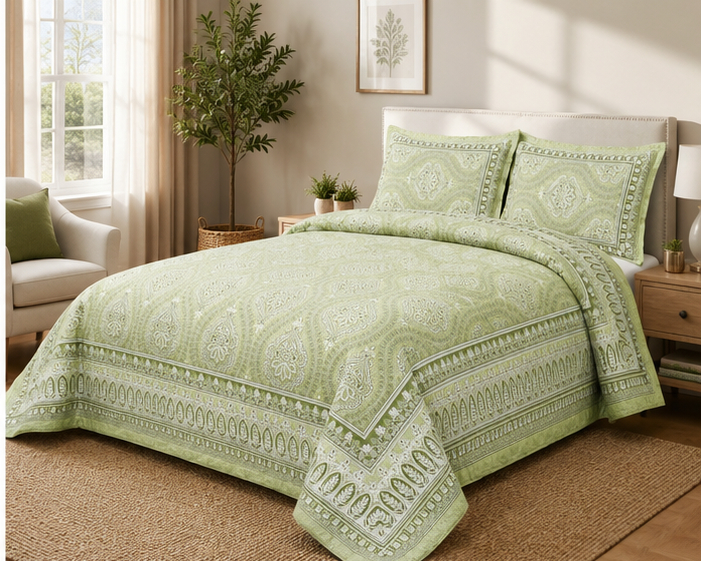 Heritage Pure Cotton King Sized Bedsheet Set With 2 Pillow