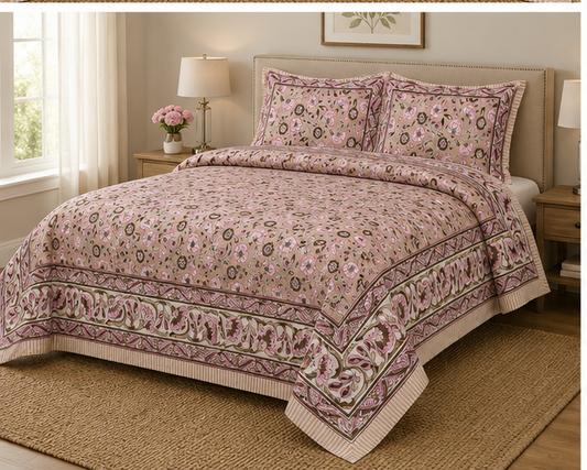 Heritage Pure Cotton King Sized Bedsheet Set With 2 Pillow