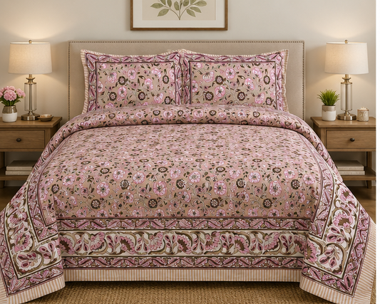 Heritage Pure Cotton King Sized Bedsheet Set With 2 Pillow