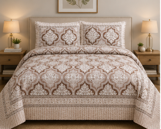 Heritage Pure Cotton King Sized Bedsheet Set With 2 Pillow