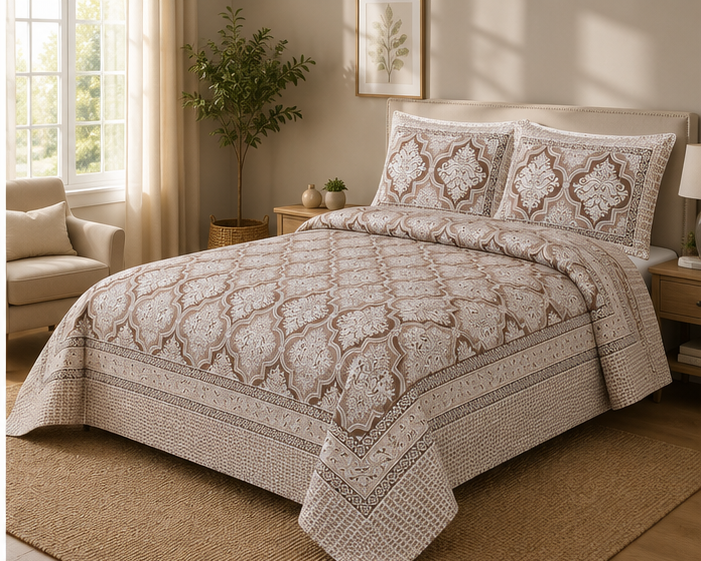 Heritage Pure Cotton King Sized Bedsheet Set With 2 Pillow