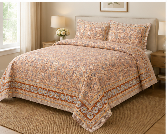 Heritage Pure Cotton King Sized Bedsheet Set With 2 Pillow