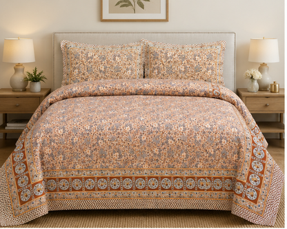 Heritage Pure Cotton King Sized Bedsheet Set With 2 Pillow