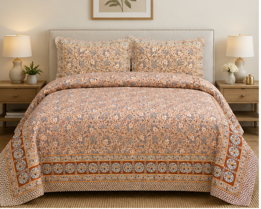 Heritage Pure Cotton King Sized Bedsheet Set With 2 Pillow