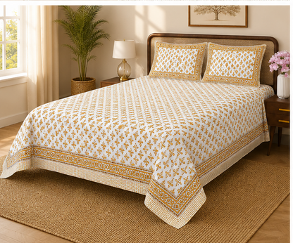 Heritage Pure Cotton King Sized Bedsheet Set With 2 Pillow