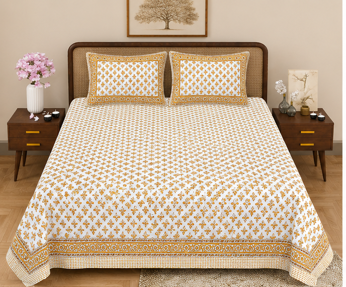 Heritage Pure Cotton King Sized Bedsheet Set With 2 Pillow