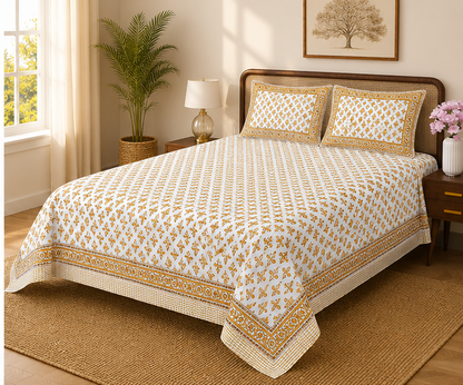 Heritage Pure Cotton King Sized Bedsheet Set With 2 Pillow