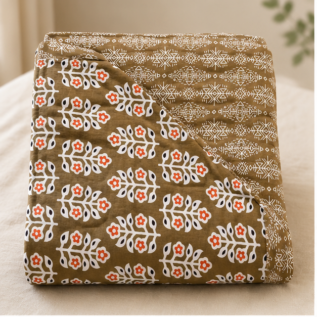 COMFOTA Reversible Double Bed Cotton Dohar with Zipper Bag