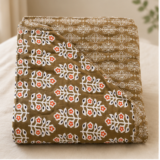 COMFOTA Reversible Double Bed Cotton Dohar with Zipper Bag