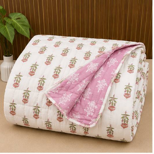 COMFOTA Royal Comfort Reversible Cotton Double Bed Razai/Quilt