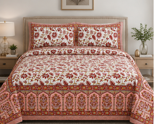 Heritage Pure Cotton King Sized Bedsheet Set With 2 Pillow