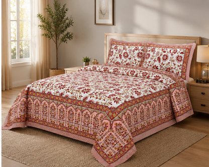 Heritage Pure Cotton King Sized Bedsheet Set With 2 Pillow