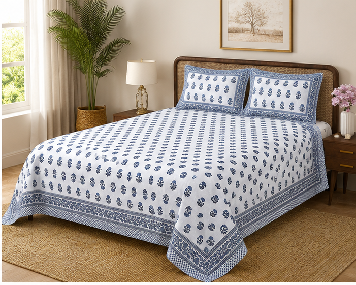 Heritage Pure Cotton King Sized Bedsheet Set With 2 Pillow