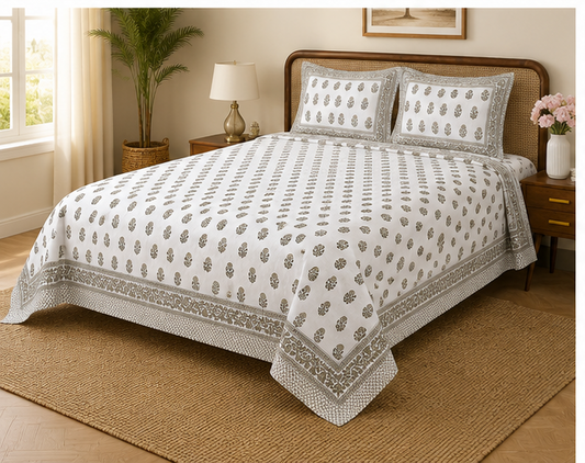 Heritage Pure Cotton King Sized Bedsheet Set With 2 Pillow