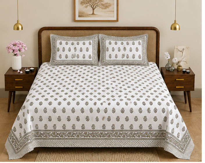 Heritage Pure Cotton King Sized Bedsheet Set With 2 Pillow