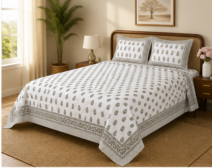 Heritage Pure Cotton King Sized Bedsheet Set With 2 Pillow