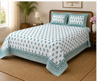 Heritage Pure Cotton King Sized Bedsheet Set With 2 Pillow