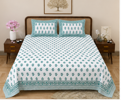 Heritage Pure Cotton King Sized Bedsheet Set With 2 Pillow