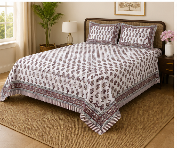 Heritage Pure Cotton King Sized Bedsheet Set With 2 Pillow