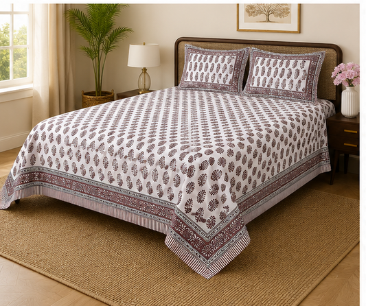 Heritage Pure Cotton King Sized Bedsheet Set With 2 Pillow