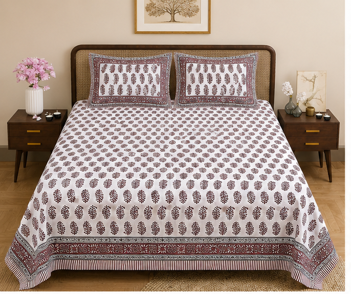 Heritage Pure Cotton King Sized Bedsheet Set With 2 Pillow