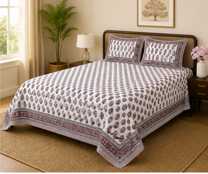 Heritage Pure Cotton King Sized Bedsheet Set With 2 Pillow