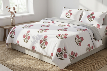 Artisanal Crimson Bloom 100% Pure Virgin Cotton King Bedsheet - angle