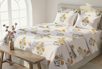 Sun-Kissed Marigold Bloom Pure Long-Staple Cotton Bedding Set - angle