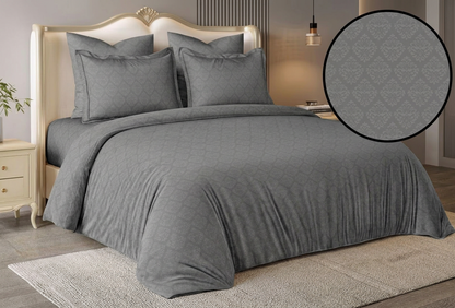 Regal Slate Damask Embossed Premium Cotton Bedset - angle
