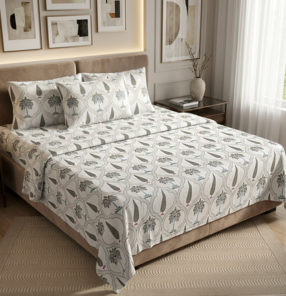 Royal Heritage Palm and Cypress Hand-Block Printed Cotton Bedspread - angle
