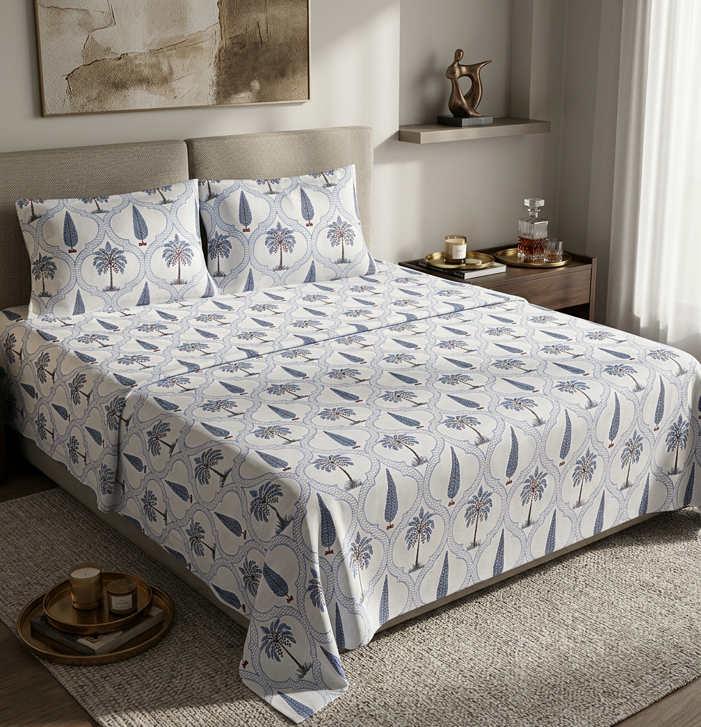 The Palm Grove Oasis Pure Cotton Bedding Ensemble - angle