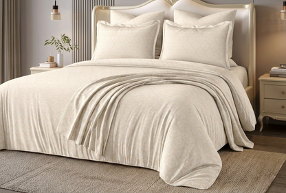 Imperial Cream Damask Silk-Touch Luxury Premium Bedding Set - angle