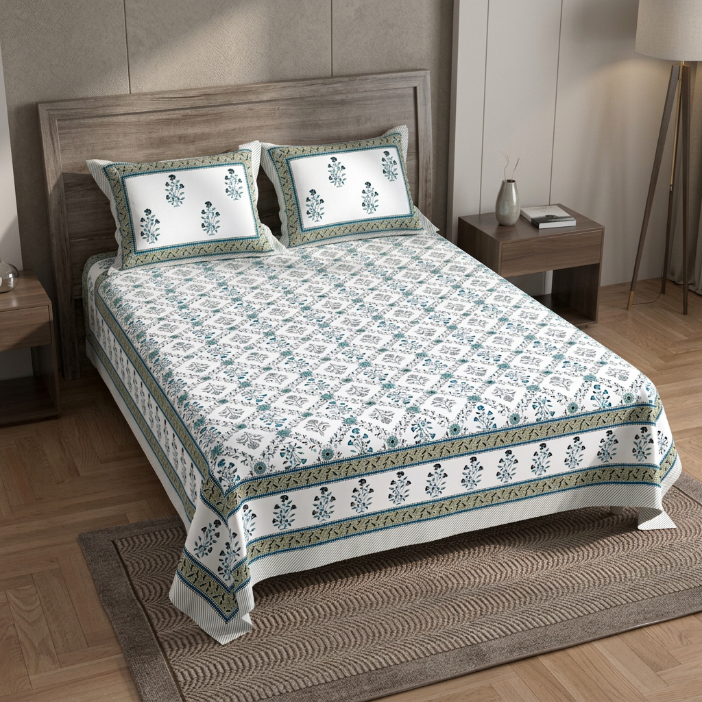 Heritage Bloom Artisanal Sateen Collection in Serene Teal - angle